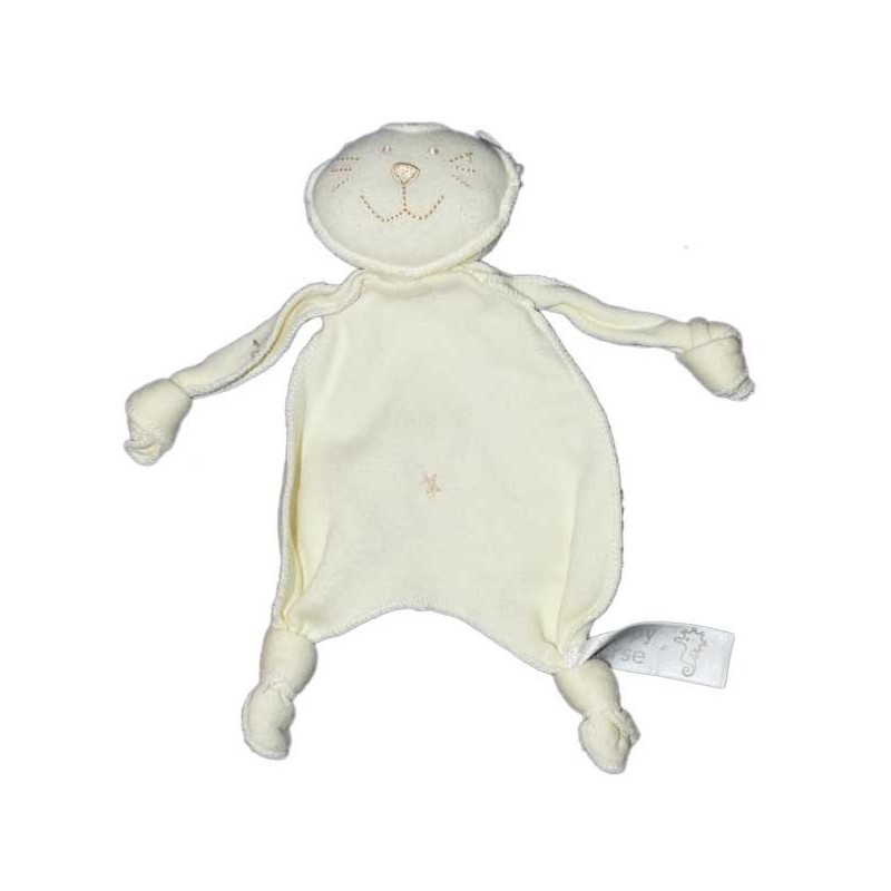Doudou plat tissu - CHAT jaune Ivoire HAPPY HORSE - 4 noeuds - Ivory Cat Tuttle (15085)