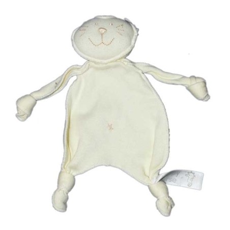 Doudou plat tissu - CHAT jaune Ivoire HAPPY HORSE - 4 noeuds - Ivory Cat Tuttle (15085)