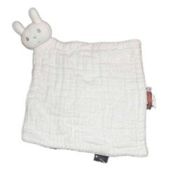 Doudou plat Lapin blanc Natalys Brodé gris argenté étoile filante (14789)