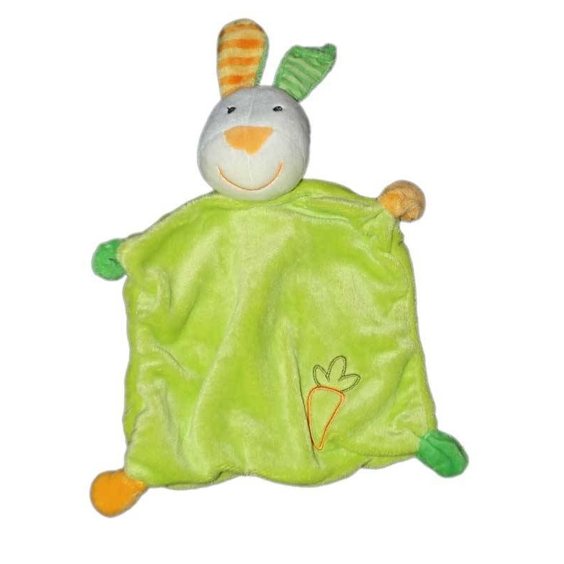 Doudou plat Lapin Vert Baby Club C et A carotte orange (14785)