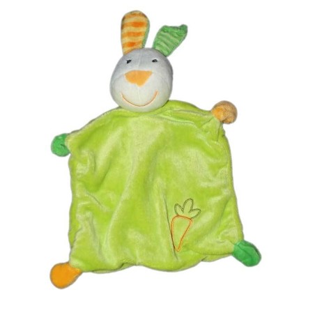 Doudou plat Lapin Vert Baby Club C et A carotte orange (14785)