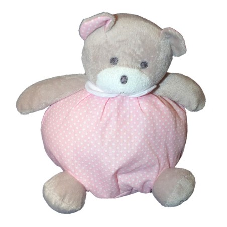 Doudou peluche OURS boule rose pois blancs MUSTI de Mustela 20 cm  (12921)