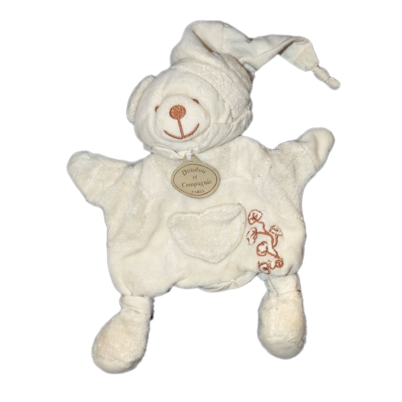 DOUDOU ET COMPAGNIE - Doudou Bio Ours blanc marron Poche Coeur (13437)