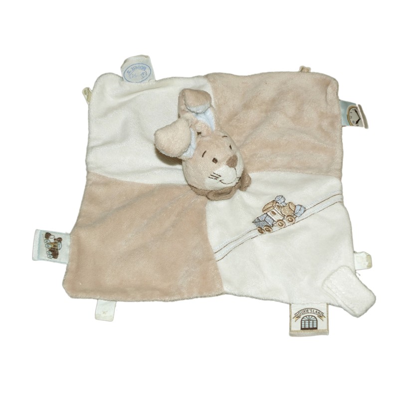 Doudou plat Oscar Lapin beige blanc Noukies Nouikie s Train (12493)