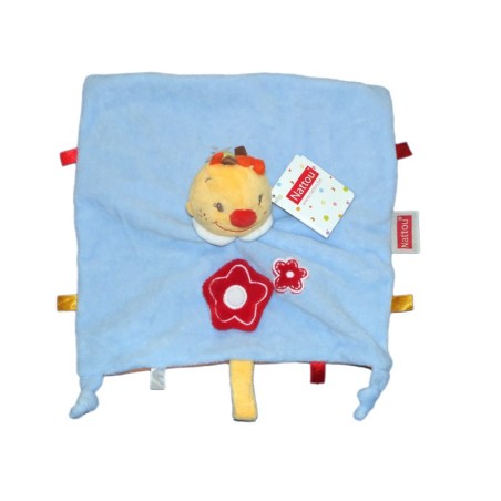 Doudou plat Fille bleu jaune Tim et Lily - NATTOU Fleur rouge (11449)