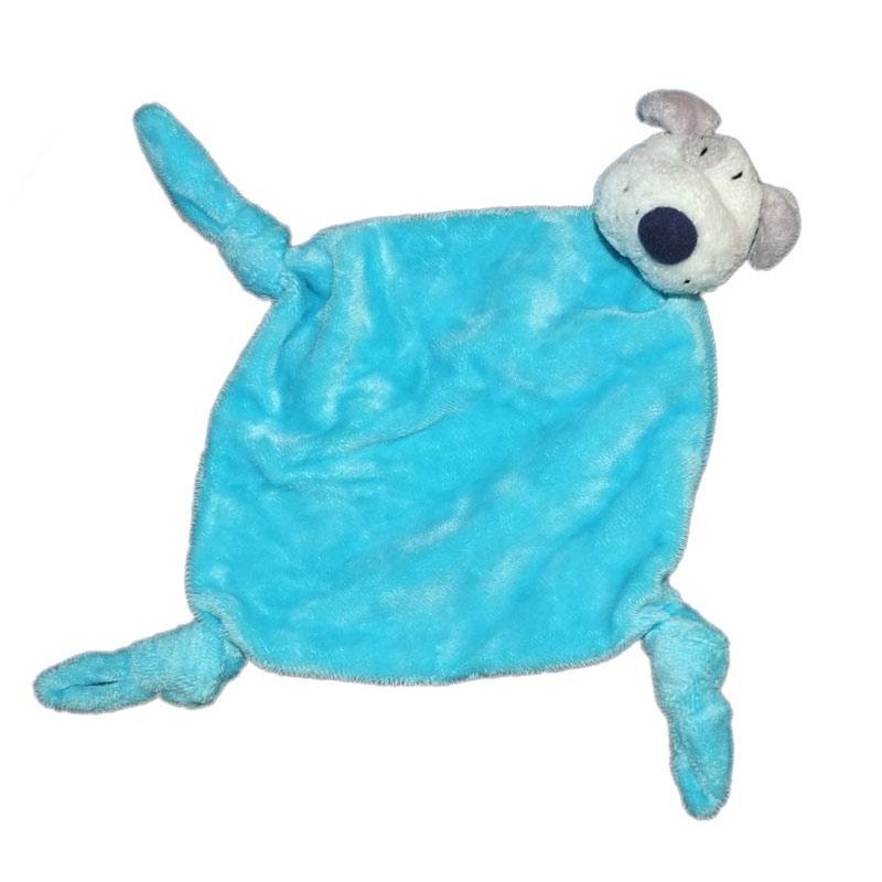 Doudou plat Chien bleu 3 noeuds Losange Carréblanc (14657)