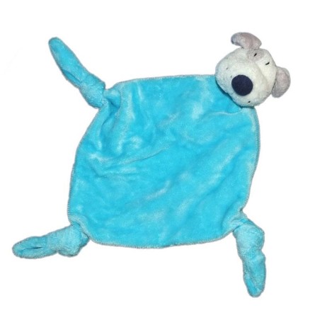 Doudou plat Chien bleu 3 noeuds Losange Carréblanc (14657)