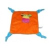 Doudou plat girafe vache orange Logitoys 4 noeuds bleus (14658)