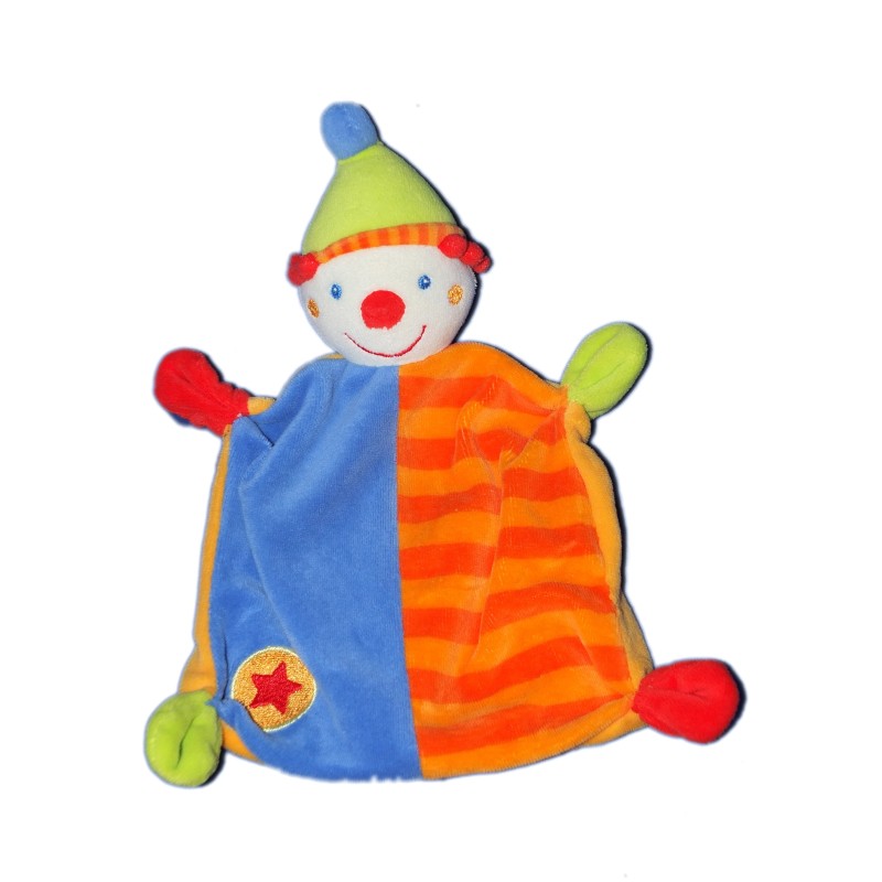 Doudou plat - CLOWN Bleu orange BABY CLUB BabySun C et A (11235)