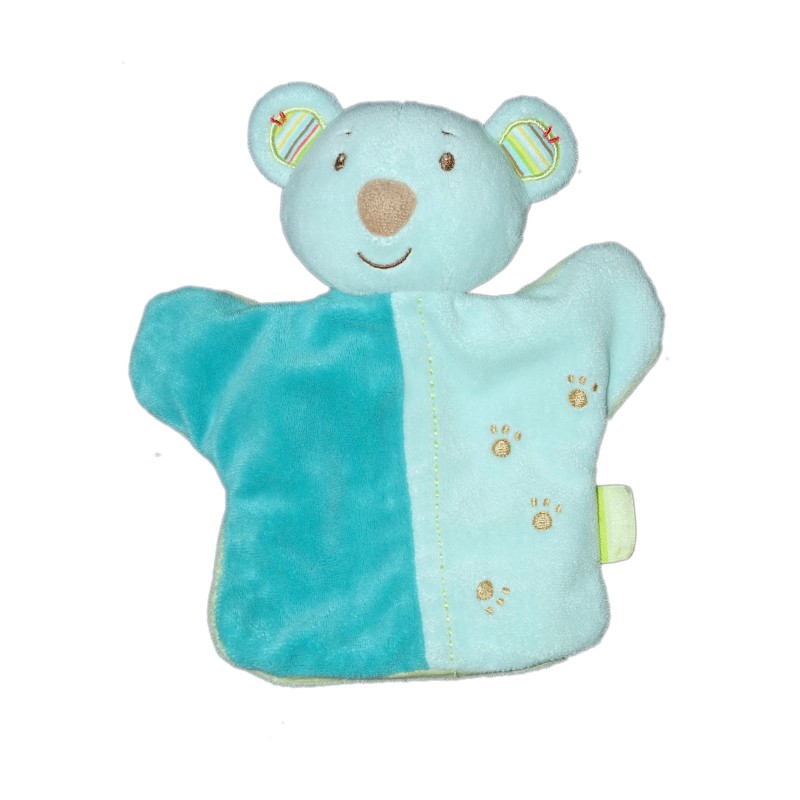 Doudou Marionnette Ours Koala Panda Zen SYSTEME U Bleu turquoise vert (11147)