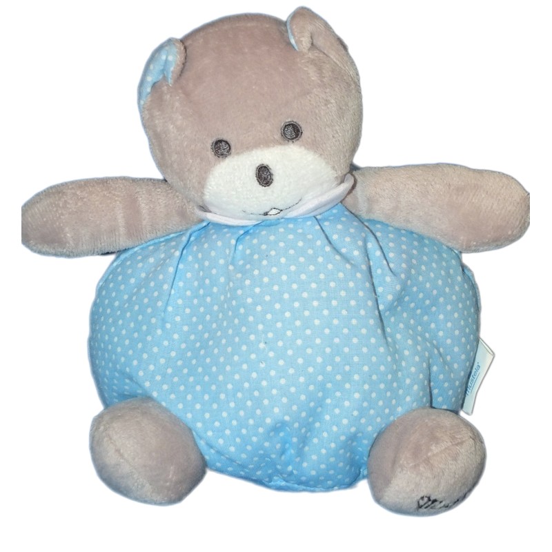 Doudou peluche OURS boule bleu pois blancs MUSTI de Mustela 20 cm  (10632)