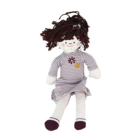 Doudou poupee robe mauve rayures 28 cm PETIT BATEAU (23141)