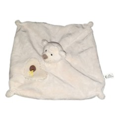 Doudou plat ours blanc creme Coeur marron Maxita (24047)
