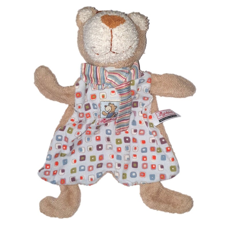 Doudou plat ours beige Sigikid Echarpe rayures (24264)