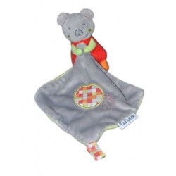 Doudou Ours gris rouge Mouchoir Tineo (23813)