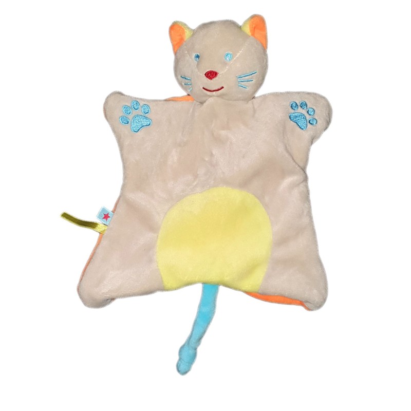 Doudou plat gris orange jaune Systeme U Tout Petits (23721)