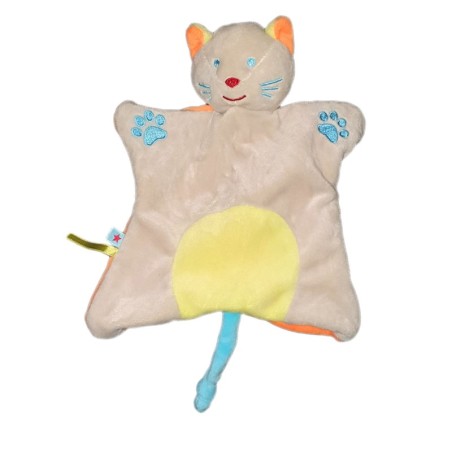 Doudou plat gris orange jaune Systeme U Tout Petits (23721)