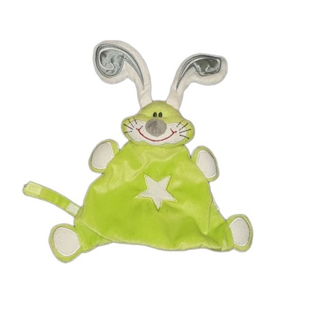 Doudou plat Lapin vert fluo Etoiles Attache Tetine Funny rigolo (23726)