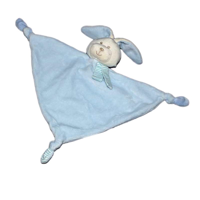 Doudou plat Lapin bleu blanc Fashy Baby Echarpe bleu rayures (21546)