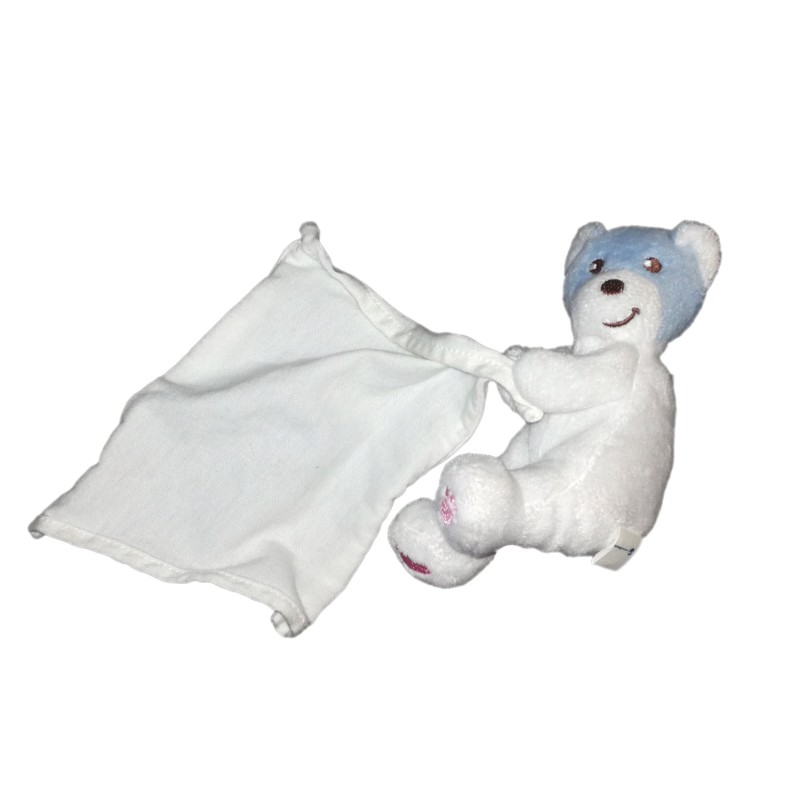 Doudou Ours bleu blanc Mouchoir Laboratoires Rivadis (21700)