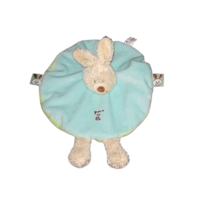 Doudou plat rond lapin beige bleu Grain de Ble Zannier (21449)