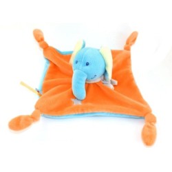 Doudou plat Eléphant bleu orange U Tout Petits Système U Etoiles (22129)