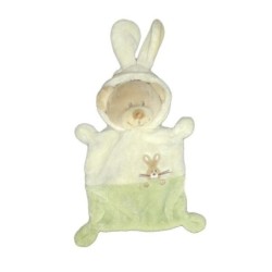 Doudou Ours deguise Lapin vert anis blanc ecru Grain de Ble (21900)