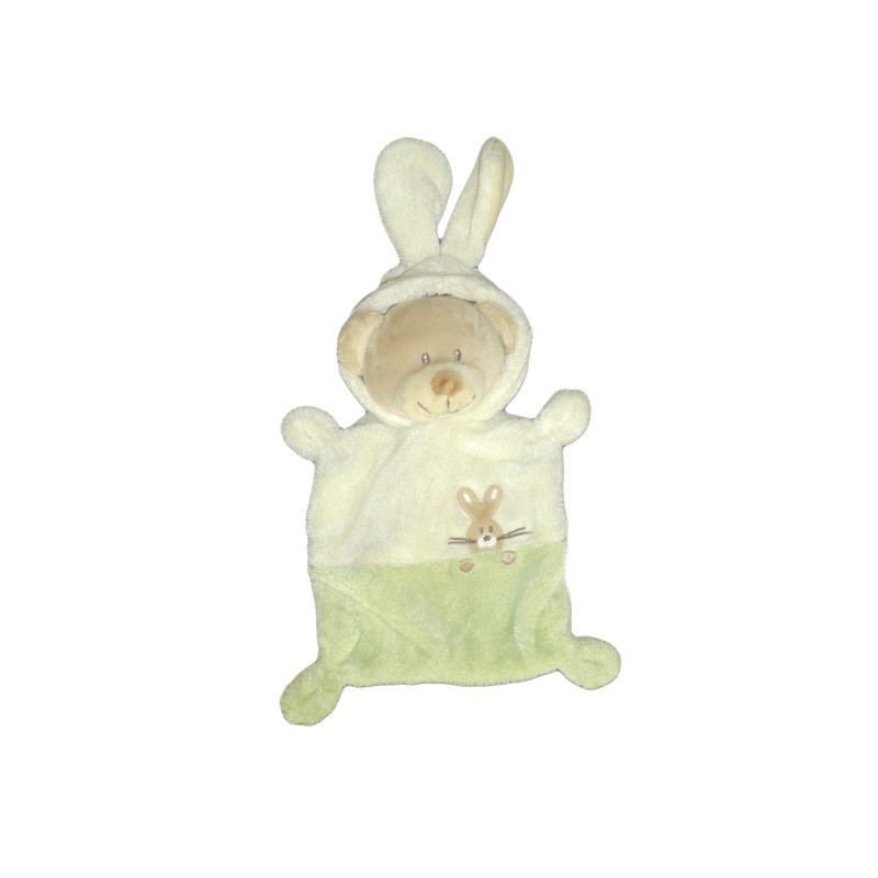 Doudou Ours deguise Lapin vert anis blanc ecru Grain de Ble (21900)