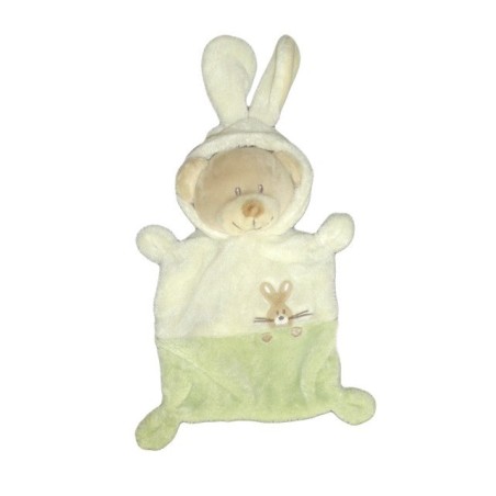 Doudou Ours deguise Lapin vert anis blanc ecru Grain de Ble (21900)