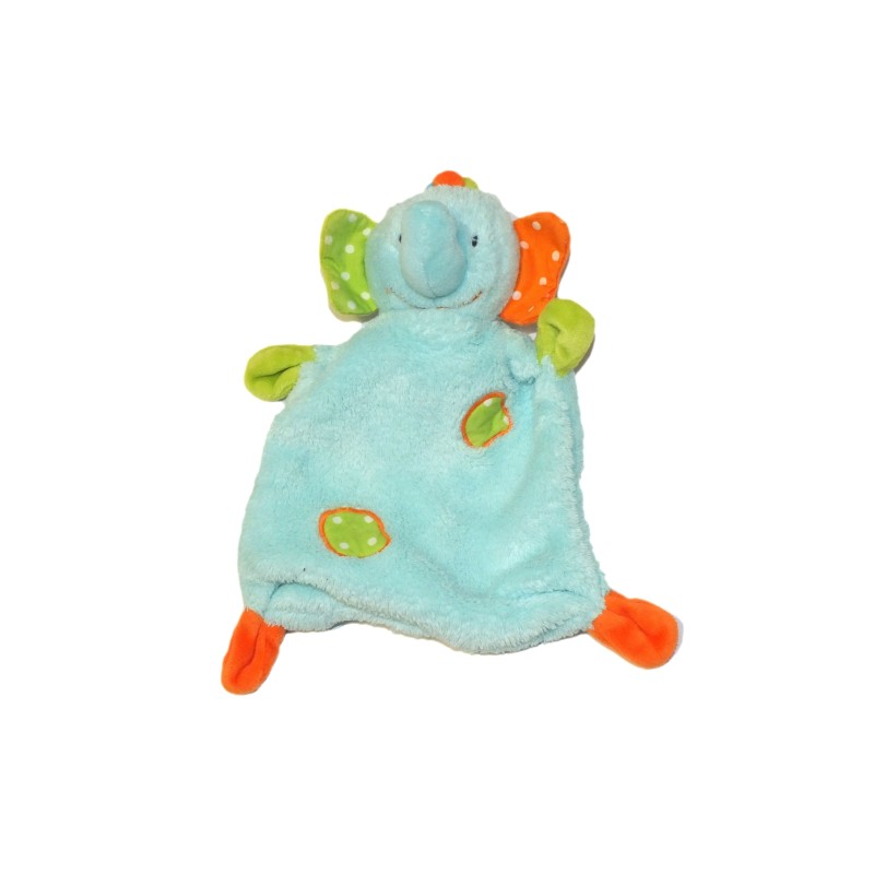Doudou plat Elephant bleu vert orange Baby Club C&A (27773)