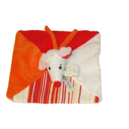 Doudou plat Souris blanc orange rouge Happy Horse Neuf etiquette (27777)