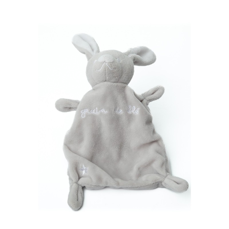 GRAIN DE BLE Doudou Plat Lapin blanc gris (28421)