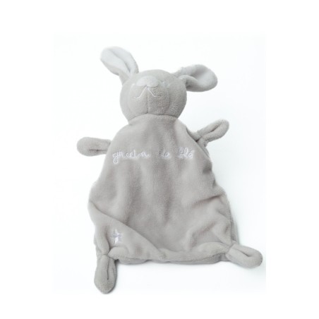 GRAIN DE BLE Doudou Plat Lapin blanc gris (28421)