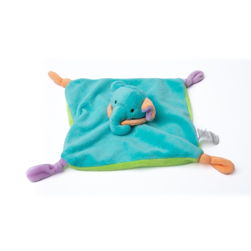 Doudou plat Elephant bleu vert orange mauve Tout Petits SYSTEME U (28494)