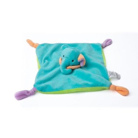 Doudou plat Elephant bleu vert orange mauve Tout Petits SYSTEME U (28494)