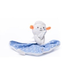 Doudou Plat Mouton agneau blanc bleu orange pois Mouchoir Auchan Baby (28496)
