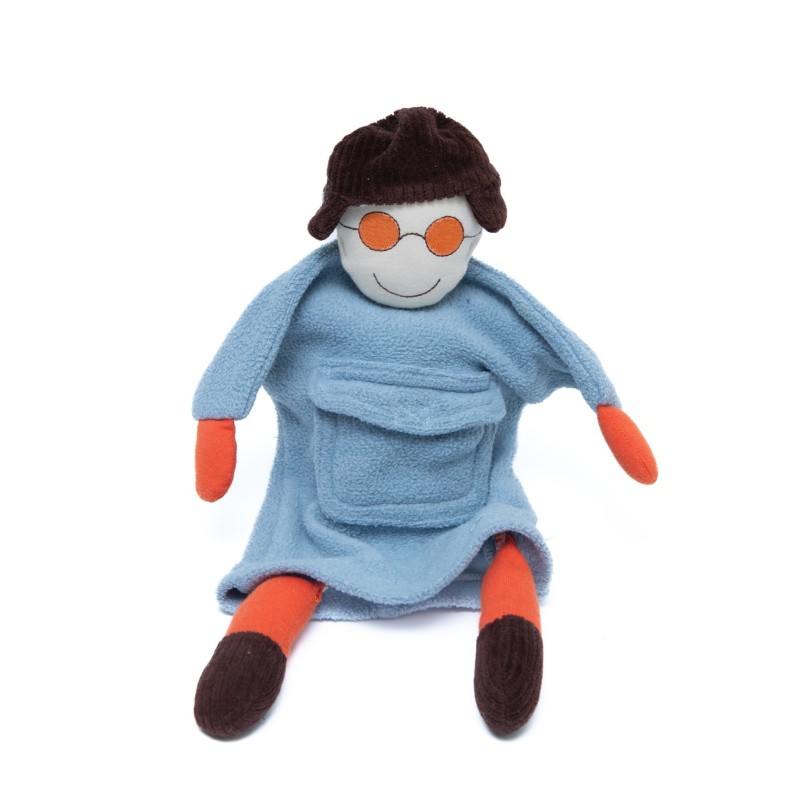 Doudou marionnette Bonhomme bleu à lunettes oranges Marèse (28515)
