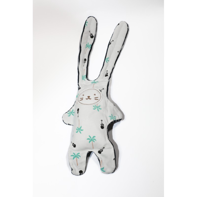 Doudou Lapin bleu marine blanc palmiers guitares Catimini 35 cm (28202)