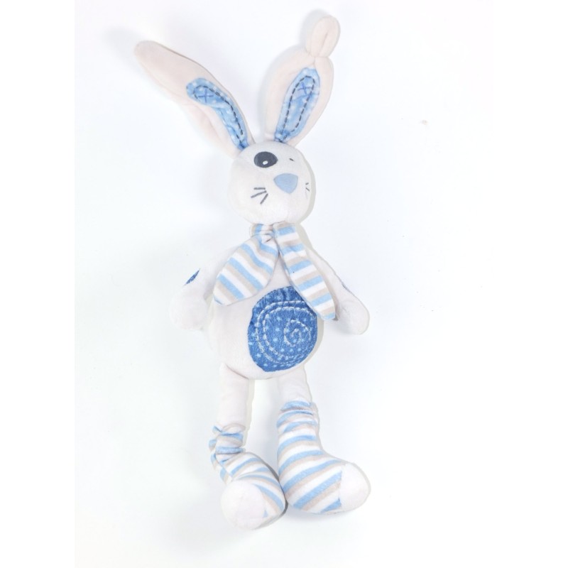 TAPE A L OEIL Doudou lapin blanc bleu spirale 28 cm (25630)