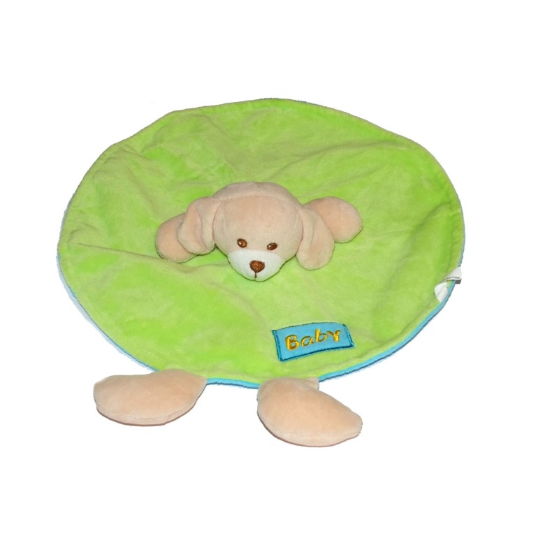 Doudou plat rond chien vert bleu Baby Maxita (26782)