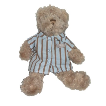 Peluche doudou Ours beige Pyjama bleu rayures Absorba 22 cm (21322)