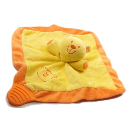 Doudou Plat hochet grelot Ours jaune et orange BRUIN (18146)