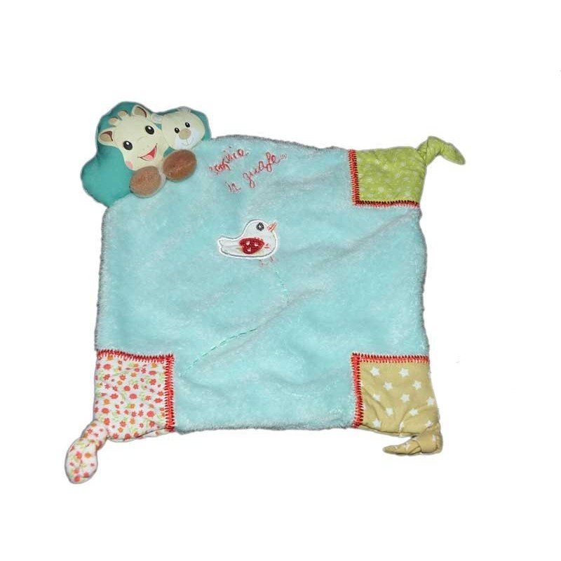 VULLI Doudou plat bleu Sophie la Girafe 3 noeuds (17178)