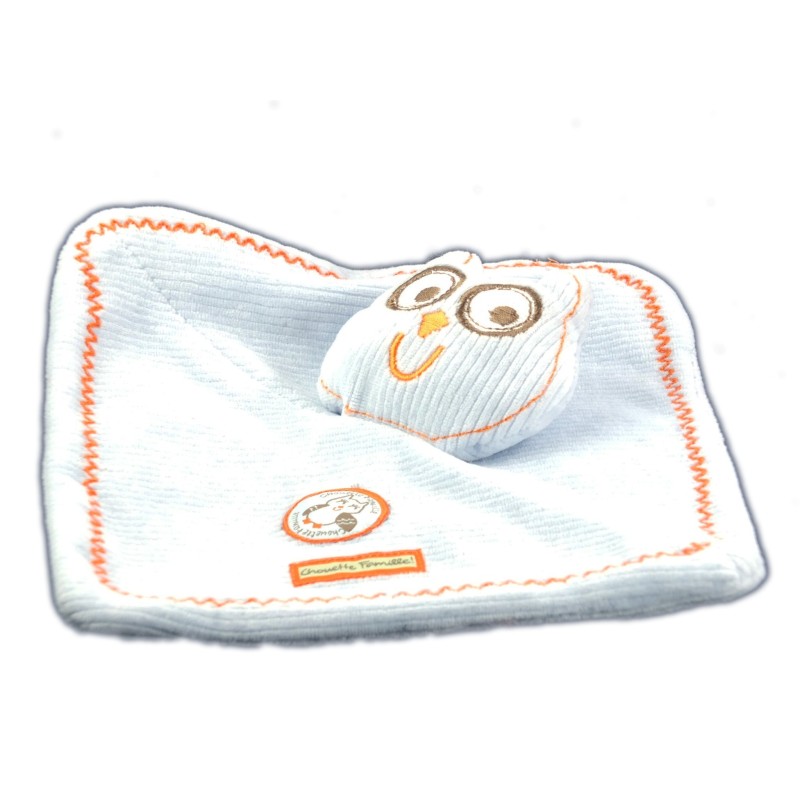 Doudou plat bleu Chouette famille Francoise Saget (19479)