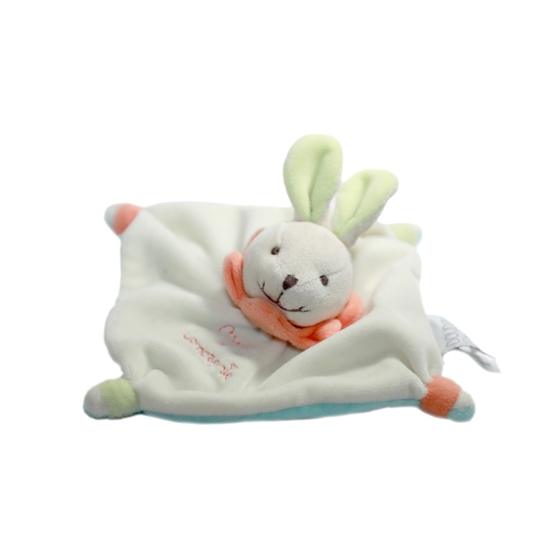 Doudou et Compagnie Lapin plat blanc orange bleu vert Mini Doudou acidulé DC2372 (28252)