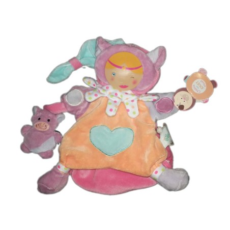 Doudou et Compagnie marionnette Bouille de Doudou DC408 Chat cochon Coeur  (21515)
