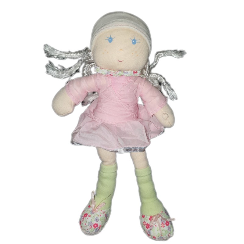 Doudou poupee lutin tissu liberty rose vert Kaloo 32 cm (22008)