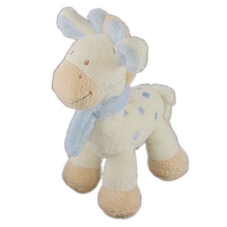 Doudou Girafe blanc bleu beige Baby Club Papier bruyant  (23012)
