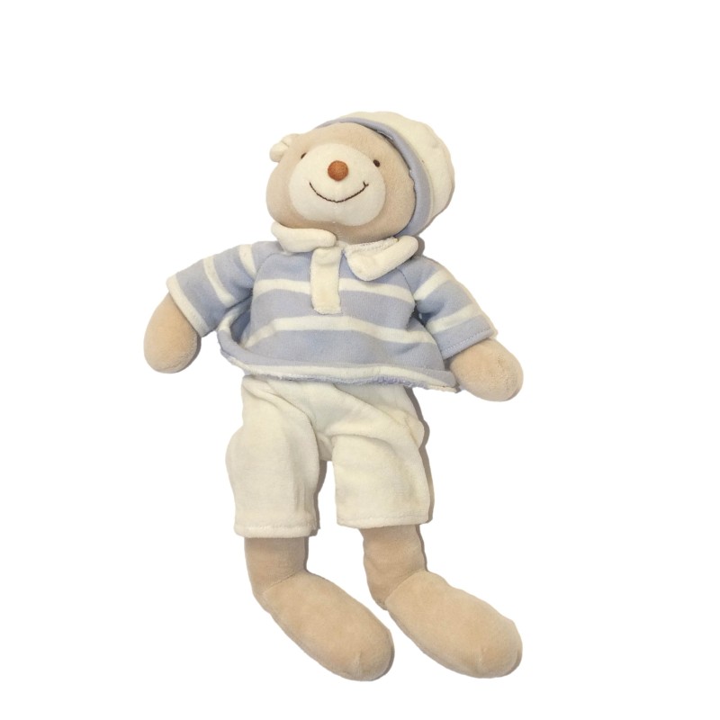 Doudou ours blanc bleu berêt marin Jollybaby 35 c (28092)