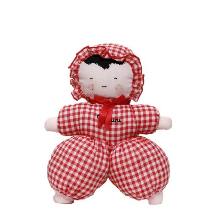 Doudou Poupée tissu carreaux rouges blanc vichy Noeud Catimini 22 cm (28225)